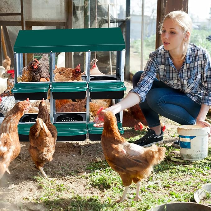 Metal Chicken Nesting Boxes, Roll Away Egg Collection with Lid Cover to Protect Eggs, Easy Clean Ventilated Design for Chicken Coop, Hen Roosting Boxes for Laying