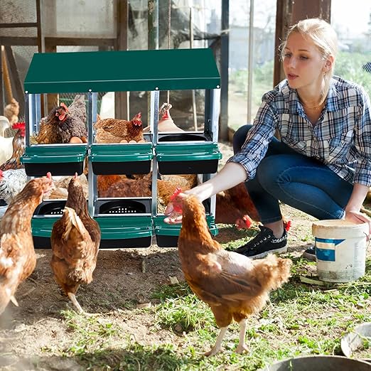 Garvee Chicken Nesting Boxes, 6 Hole Metal Chicken Laying Box with Removable Trays for Chicken Coop, Green