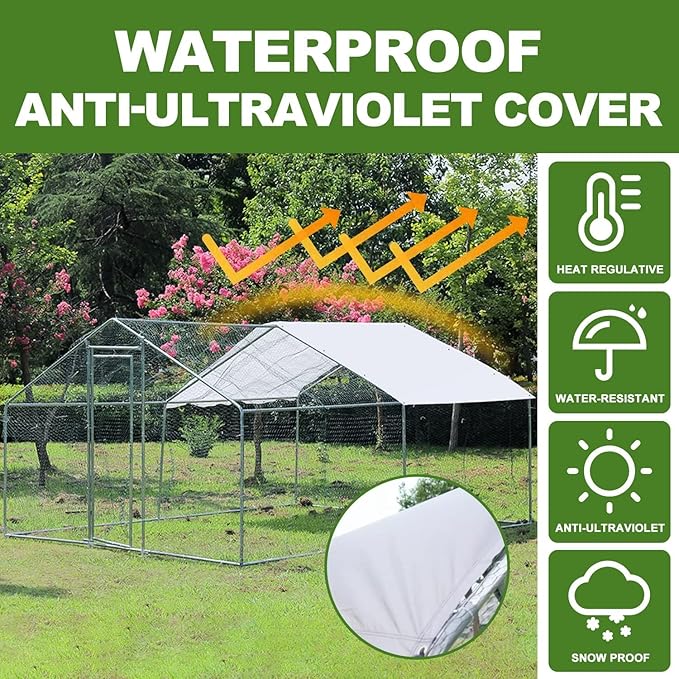 Chicken Coop Large Metal Chicken Coops House/Pen for 6-10 Chickens with Waterproof Cover Walk-in Poultry Cage for Chickens Chicken Run for Outdoor Farm Use