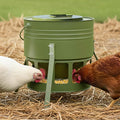 KOL Metal Chicken Feeder - 20lbs No Waste Chicken Feeder with 12 Ports, Powder Coated Rust-Proof Design & Smooth Edges for Safe Feeding (Avocado Green)