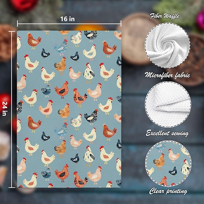 Chicken Floral Kitchen Dish Towels for Bathroom Decor, Chicken Gifts for Women Mom Lady,Farmhouse Cottage Core Decor Kitchen Hand Dish Towels Bathroom,16x24 Inch
