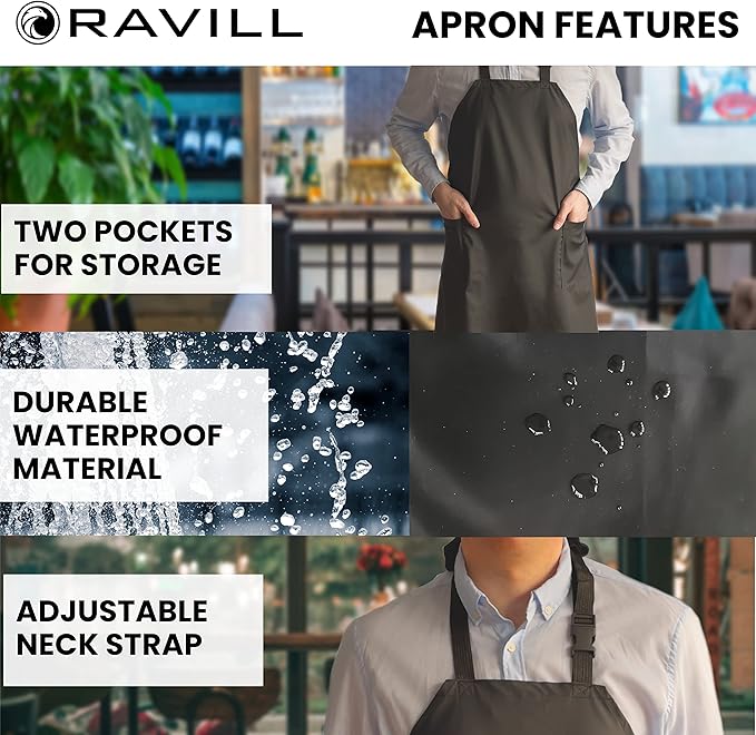 Waterproof Apron For Men and Women - 2 Pockets - 35" Long Multi Purpose Work Aprons for Dishwashing, Dog Grooming