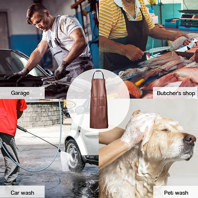 Waterproof Apron, Heavy Duty Work Apron, Artificial Leather Apron Ideal for Chef,Butcher,Barber,Cleaning