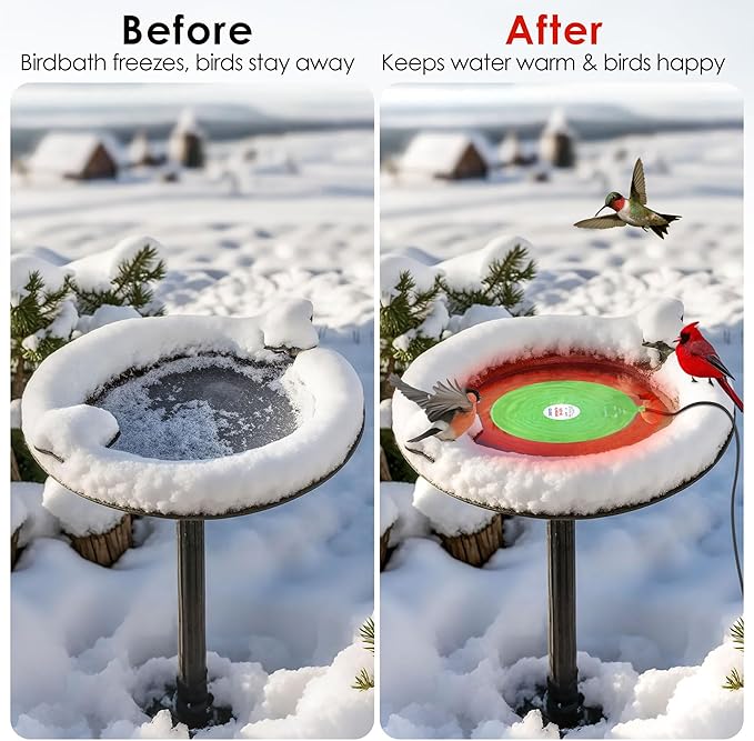 Dreyoo 60W Bird Bath Heater, Submersible De Icer for Outdoor Winter Use, Thermostatic Control, IP65 Waterproof, Chicken Water Heater for Birds, Poultry, Livestock, Wildlife Drinking(1 Pack)