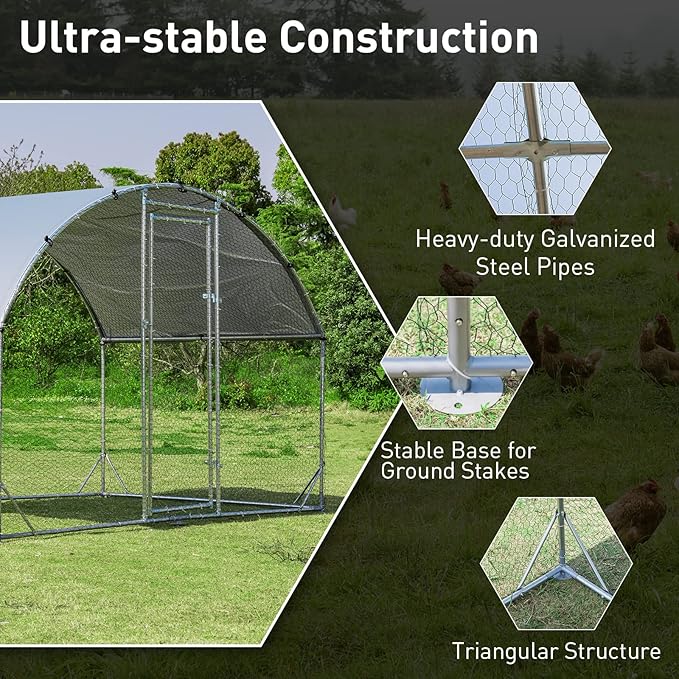 Giantex 9.2ft Metal Chicken Coop, Galvanized Walk-in Chicken Run with Waterproof Cover, Dome Shaped Poultry Cage Hen Run House Rabbits Habitat Cage for Backyard Farm Outdoor (9.2 x 6.2 ft, Dome)