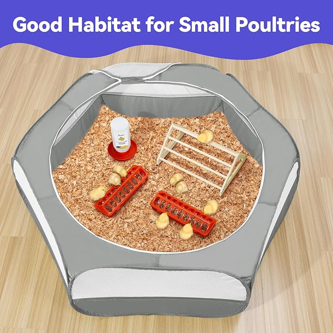 Pawaboo 5-in-1 Chicken Brooder Box for Chick Starter Kit, Includes Pet Cage Tent, Chicks Perch, Chicks Feeder, 1.1L Chick Waterer, Chicken Supplies (Brooder Set), Gray