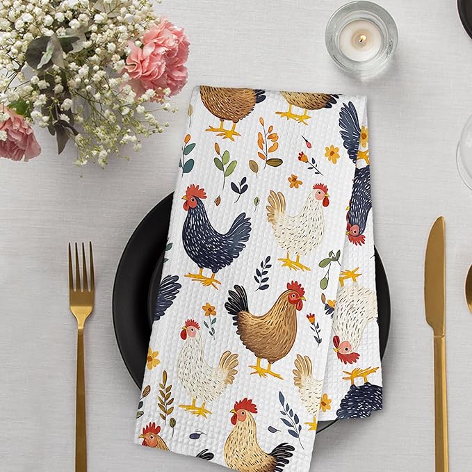 Farmhouse Chicken Rooster Decor Kitchen Towels and Dish Towel, Chicken Gifts for Women Kids, Rooster Kitchen Towels, Rustic Chickens Decorative Dish Tea Hand Towel for Home Bathroom,16x24 in