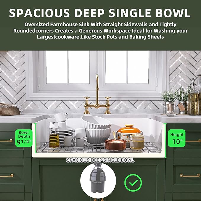TUKTUK White Farmhouse Sink 30 inch Farm Sink Fireclay Apron Front Single Bowl Kitchen Sinks Deep Drop In Undermount Reversible Heavy Duty Easy-to-Clean Kitchen Basin with Luxury Modern Accessory Kit