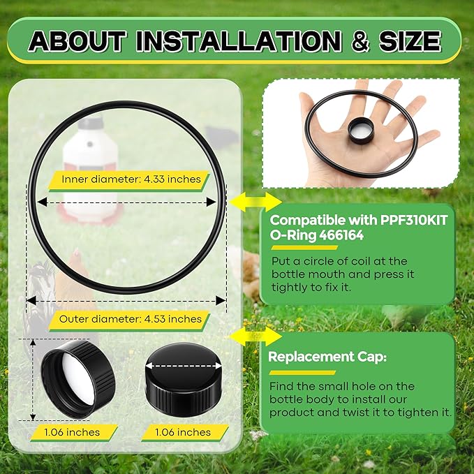 Poultry Fountain Renewal Waterer Parts, 10 Replacement Caps & 4 O Rings, Compatible with Miller PPF3/PPF5/PPF7 & Compatible with Farm-Tuff 3/5/7 Gallon Poultry Founts(Black)