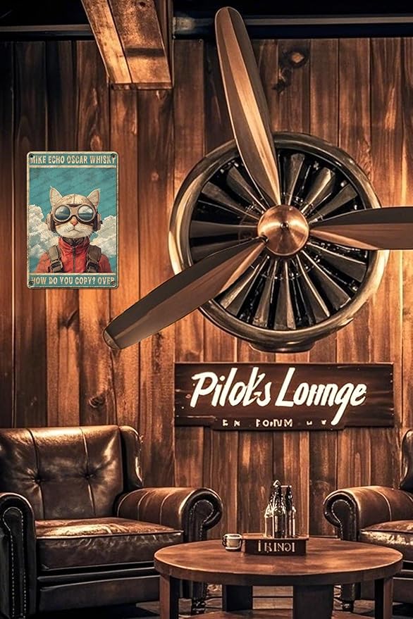 Cat Pilot Mike Echo Oscar Whisky Cat Lover Metal Tin Sign Poster Wall Plaque Vintage Bathroom Warn Man Cave Bar Kitchen Farm Yard Garden Garage Club Metal Tin Signs Wall Decor 12x8 Inch
