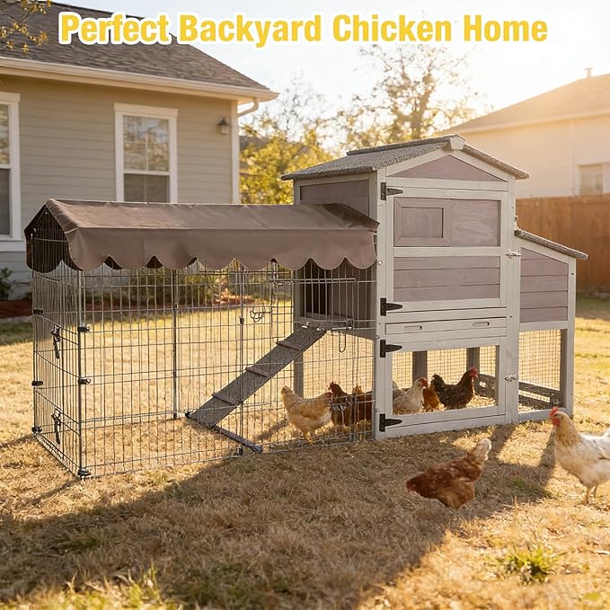 Aivituvin Durable Mobile Chicken Coop with Wheels, Waterproof Asphalt Roof, Steel & Cedar Wood Frame, Large Nesting Box, Predator-Proof, Removable Tray, Two-Level Chicken House for 4–6 Chickens