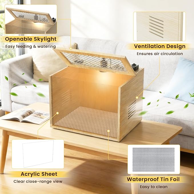 Chicken Brooder Box for Chicks Starter Kit, 16 Inch Wooden Chicken Brooder Box with 75W Heating Lamps, Thermometer and Tin Foil, Poultry Breeding Kit, for 5-7 Chicks Ducks Quail Hamsters