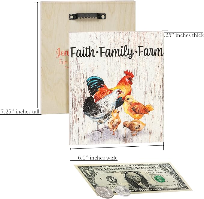 JennyGems Faith Family Farm Wooden Sign, Rustic Farm Signs, Chicken Decor, Farmhouse Decorations, Made in USA