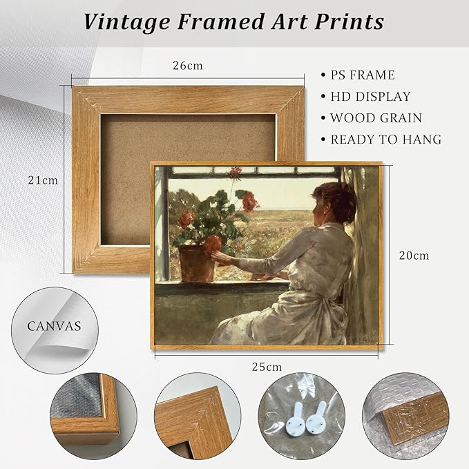 Farmhouse Women Painting Retro Landscape Artwork Women Portrait Art Victorian Wall Art Flower in Vase Painting Vintage Woman Picture Nature Scenery Artwork Window View Farmhouse Wall Art 8x10in Framed