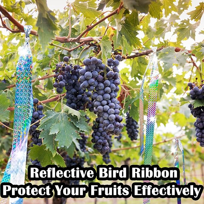 [492FT] Effective Birds Scare Ribbon, Reflective Flash Reflectors to Keep Pigeons, Hawks, Woodpeckers, Geeses Away from Trees Plants Crops