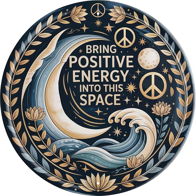 Positive Energy Metal Sign 8x8in Round Inspirational Plaque for Office Wall Decor Motivational Gift
