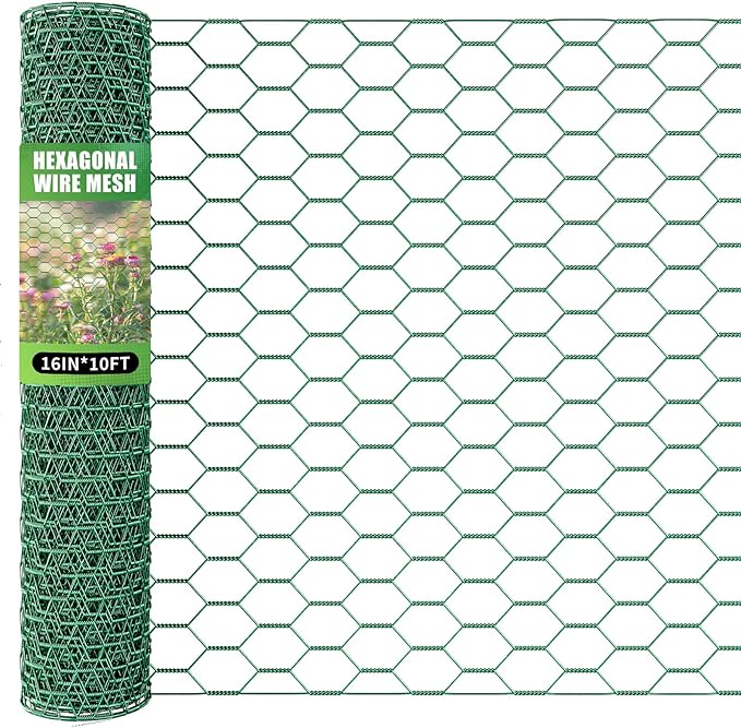 16in x 10ft Chicken Wire for Floral Arrangements, Green Chicken Wire, Hexagonal Galvanized Wire Mesh for Poultry Barrier, Flower Arrangement, Crafts and Garden