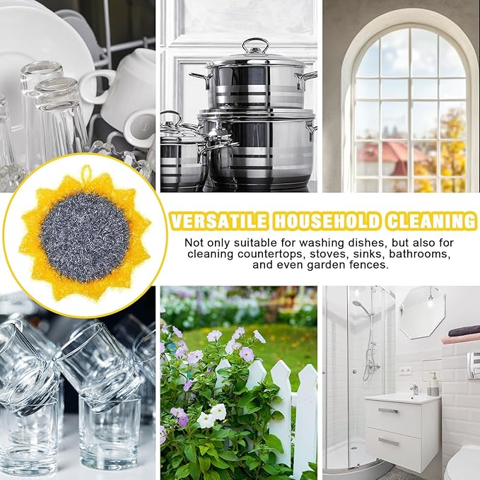 Breling 6 Piecs Sunflower Shape Dish Sponge Dual Sided Non Scratch Dish Washing Scrubbers, Reusable Household Cleaning Kitchen Tools for Dishwashing Washing Dishes Cookware(Sunflower)