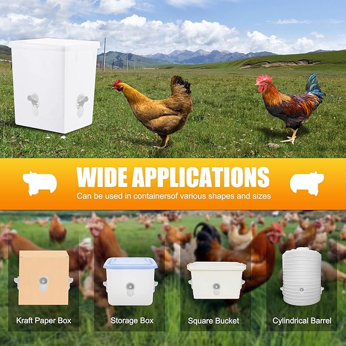 Chicken Feeder Port 12 Pack Poultry No Waste Port Kit with Stopper Lid, 1 Hole Saw, DIY Automatic Reusable Coop Feeder, Rain Proof Gravity Feeding Geese Duck Hens Rooster for Bucket Barrel Bin (White)