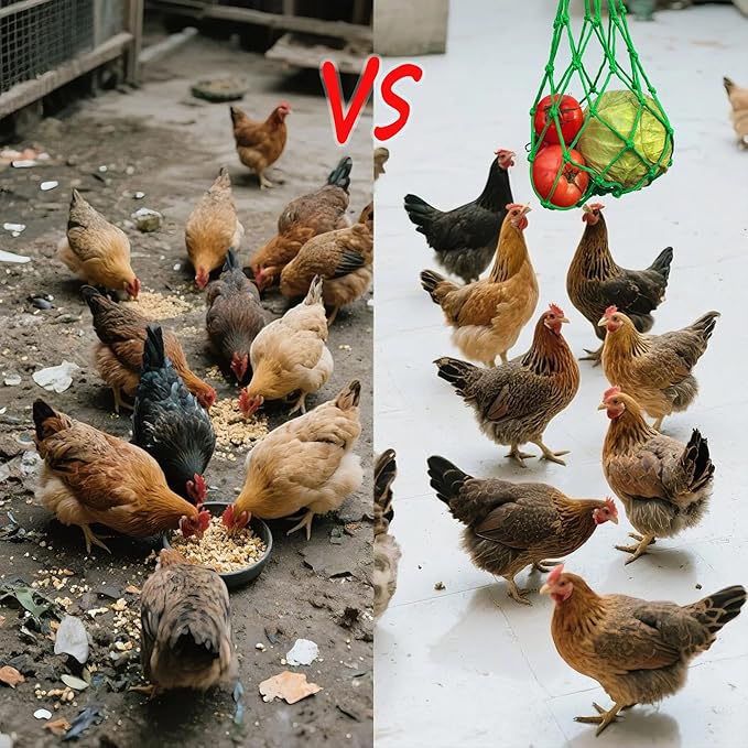 Chicken Vegetable Hanging Feeder 2PCS - Reusable Poultry Feeding String Bag, No Waste Enrichment Feeder for Hens Ducks Coops, Chicken Toy for Coops(Green)