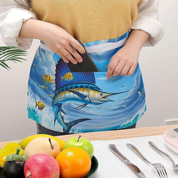Half Apron with 3 Pockets Chef Cooking Kitchen Restaurant Aprons for Women Men