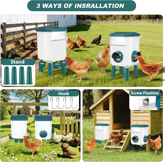 Chicken Feeder and Waterer Set with 2 Gallon/17.6 Pounds, Automatic Chick Feeder and Waterer Set No Waste， Poultry Feeder Large for Hens/Ducks/Poultry