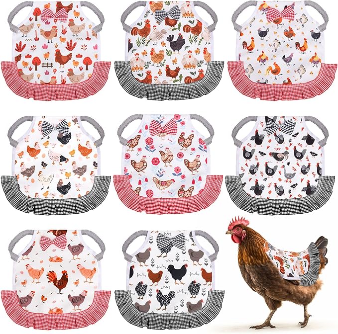 Whaline 8Pcs Chicken Saddles for Hens Chicken Apron with Elastic Straps for Poultry Protector Wing Back Feather Fixer Supplies