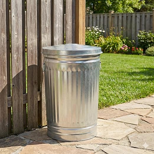 31 Gallon Galvanized Steel Trash Can with Lid - Heavy Duty Outdoor Metal Garbage Bin for Pet Food, Seed & Charcoal Storage - Rodent Proof, Weather Resistant & Rust Free