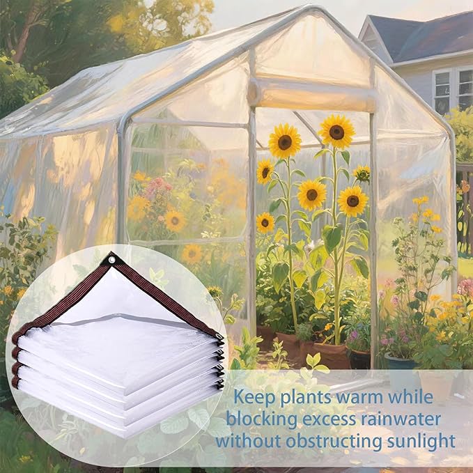 Clear Tarps with Grommets 4x8 FT Heavy Duty Waterproof Transparent Vinyl Cover for Patio Furniture Greenhouse Porch Chicken Coop & Winter Window Enclosure