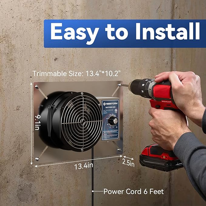 Abestorm 260CFM Crawl Space Ventilation Fan, IP-55 Rated Commercial Stainless Steel Vent Fan with Humidistat & Thermostat, 6.7 Inch Ventilator with Isolation Mesh for Crawlspace, Basement, Garage