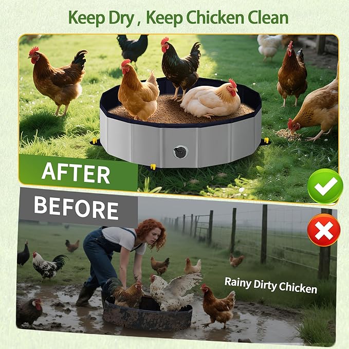 Weatherproof Cover for Chicken Dust Bath Tub Sized 32" D & 8" H, Chicken House Accessory, Keep Sand Chilli DE Or Lime Dust Dry in Rainy (Pool Not Included)