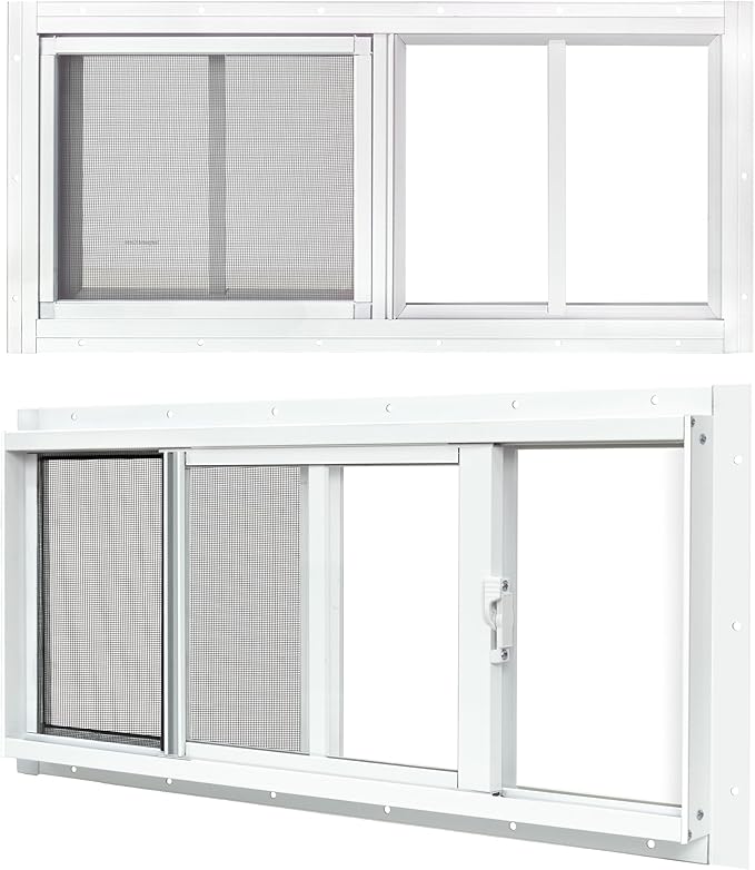 2 Pack Shed Windows, 10"x 18" White Sliding Window Suitable for Chicken Coop, shed, Household, Barn - Transom Window with Tempered Glass and Fiberglass Screen(WH,10''x 18'')