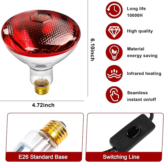 Heat Lamp for Chickens,150W Red Heat Lamp Infrared Light Bulb for Chicks,Chicken Coop