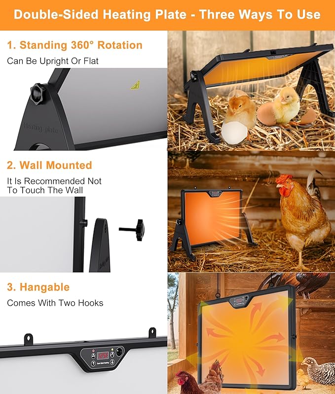 2026 Smart Chicken Coop Heater Coop Radiant Heat Panel Built-in Adaptive Temperature Sensor, Chicken Heater Inside Coop for Winter, Adaptable to Timer and Temp Controllers, ETL UL Compliant