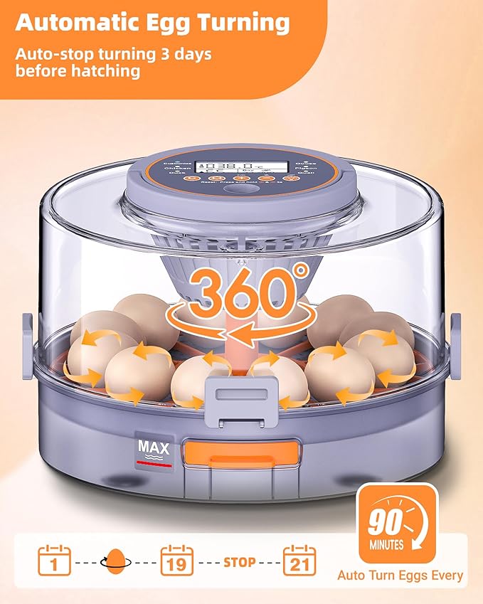 Incubators for Hatching Eggs, 12 Chicken Incubator with Automatic Egg Turning and Humidity Control, Baby Chick Cozy Supplies with Egg Candler for Quail, Chickens, Duck, Goose