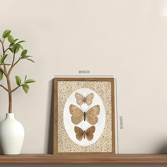 Framed Butterfly Canvas Wall Art, Vintage Butterfly Pictures Posters Wall Decor, Modern Farmhouse Decor, Rustic Retro Butterflies Paintings Prints for Bedroom Bathroom Shelf 8x10 inch