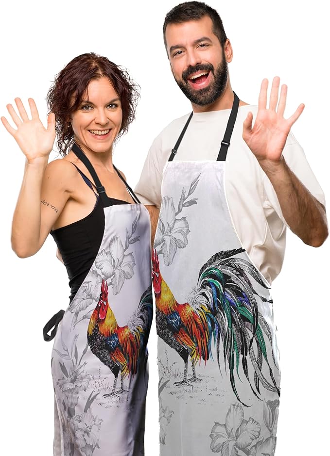 BBQ Aprons for Men Watercolor Pattern with Roosters Women Apron for Kitchen Cooking Restaurant Painting Crafting Gardening 27” (W) x 31” (H), Waterproof Apron