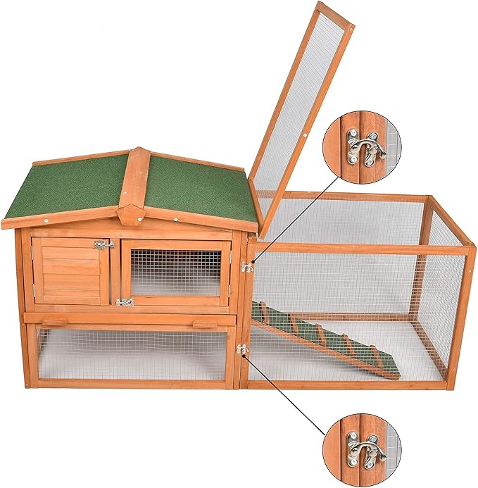 GOJOOASIS 60" Chicken Coop Outdoor Wooden Rabbit Hutch Poultry Cage with Run & Wire Fence for Backyard