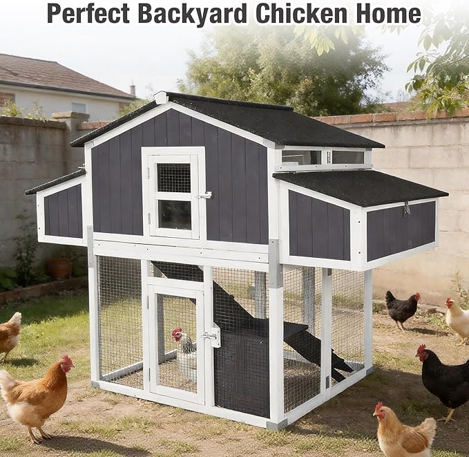 Large Chicken Coop with Unique Folding Design – Easy Assembly, Outdoor Hen House with 2 Nesting Boxes, Leakproof Pull-Out Tray, and UV-Resistant Roof (Black)