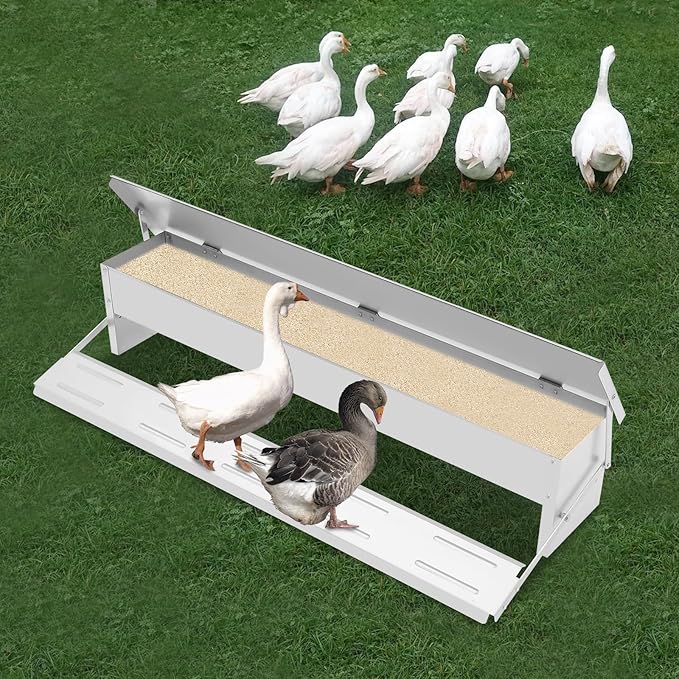 Automatic Chicken Feeder with Treads - Treadle Chicken Feeder, 22 lb. Large Capacity Poultry Tank, Theft Proof for Hens/Ducks, Easy to Clean and Fill