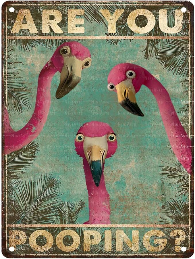 Funny Flamingo Bathroom Sign Are You Pooping Vintage Tropical Wall Art for Bathroom Decor Retro Home Poster 12X16Inch