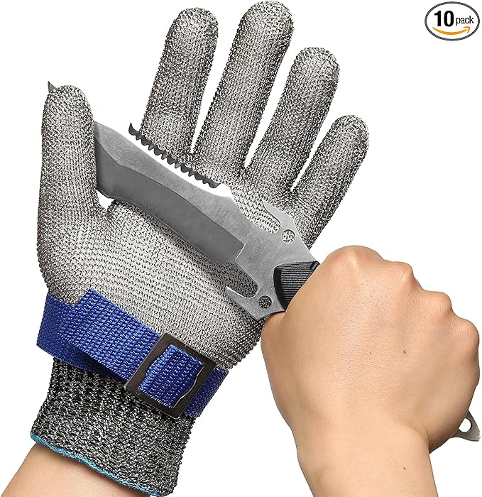 Schwer 10 Pcs SlicePro ANSI A9 Cut Resistant Glove PR1706, Stainless Steel Mesh Metal Glove, Food Grade for Kitchen Cooking, Butcher Meat Cutting, Oyster Shucking, Mandoline, Non-PFAS, S