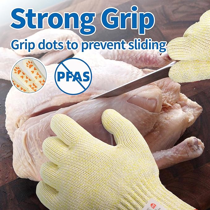 Schwer SlicePro ANSI A9 Cut Resistant Gloves Food Grade, PR1501-GD Non-Slip for Kitchen Meat Cutting, Oyster Shucking, Fish Fillet Processing, L