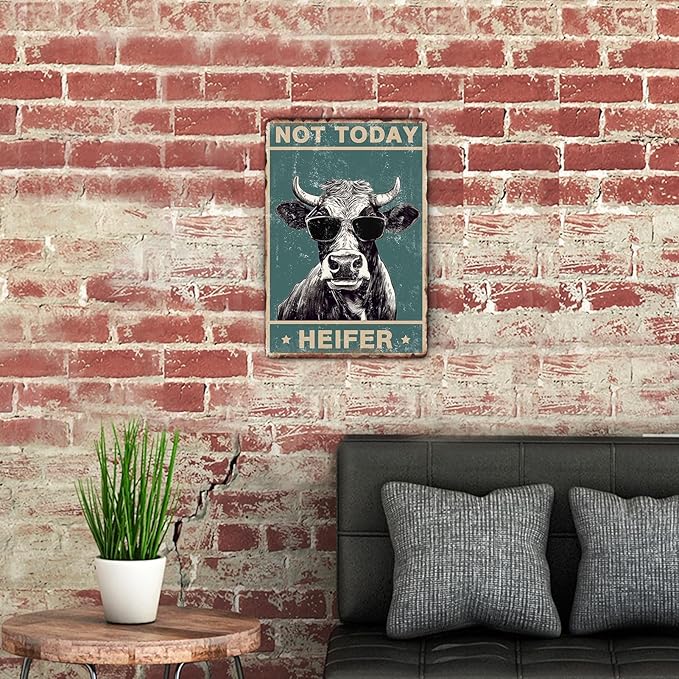 Sanwarm Metal Sign 8X12 Inch, Cow Decoration Not Today Heifer Milk Cow Cottage Vintage Tin Sign Wall Art Decor for Home, Living Room, Kitchen, Garden, Bedroom, Office, Hotel, Cafe And Pub Decoration
