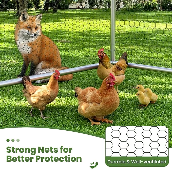 Large Metal Chicken Coop with Roosting Perch, Waterproof and UV-Resistant Cover, Outdoor Walk-in Cage Hen House for Yard Farm Rabbit Duck Chicken Run Dome Roof (10’ W x 13.2’ L x 6.4’ H)