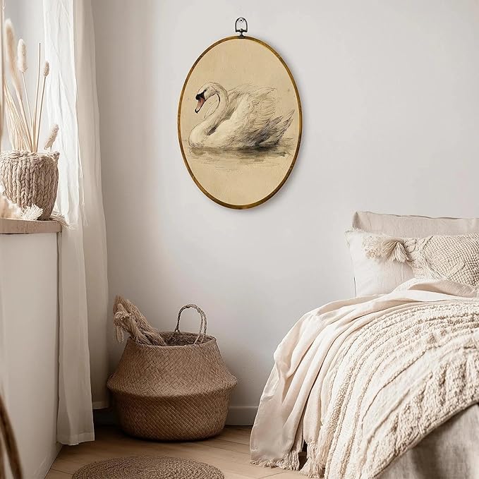 zewepri Vintage Swan Wall Art, Wall Art Sketch – 8.6×11.4 Inches High-Density Canvas with Pre-Installed Hook for Easy Hanging, Ideal for Bedroom, Living Room, Study, and a Gift for Art Lovers