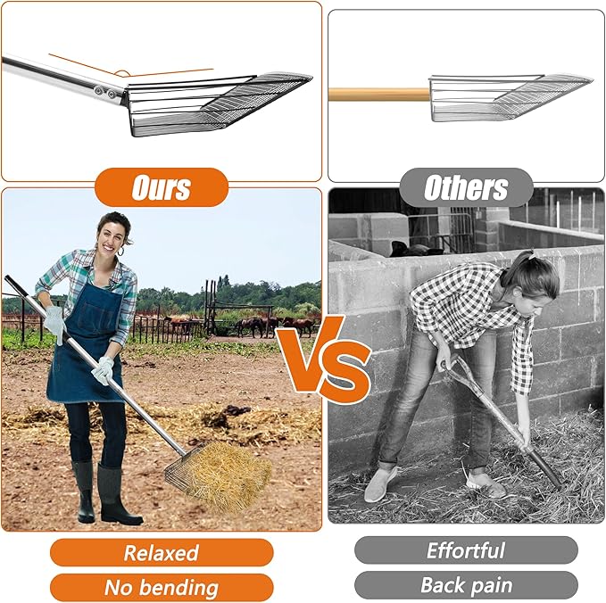 10 Inch Large Metal Chicken Poop Scooper with Adjustable 24–68 Inch Stainless Steel Handle, Heavy Duty Litter Sifting Shovel for Chicken Coop, Cat Litter, Yard, Farm Cleaning Tool
