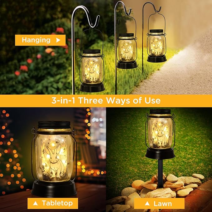 Bunny Gifts for Women/Men Bunny Lovers Solar Lantern Mom Birthday, Mothers Day, Christmas Gifts, Animal Solar Lantern Garden Decoration Lights Outside for Yard, Patio,Backyard,Porch, Torches