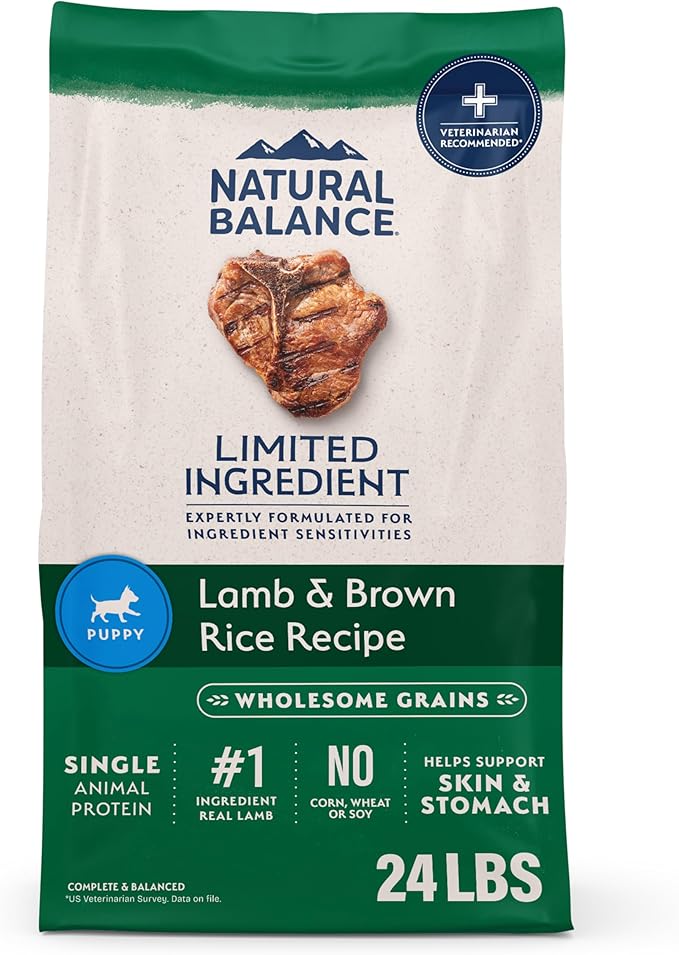 Natural Balance Limited Ingredient Puppy Dry Dog Food with Healthy Grains, Lamb & Brown Rice Recipe, 24 Pound (Pack of 1)