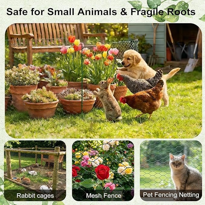 Chicken Wire for Floral Arrangements 15.7 x 157 in, Green PVC Coated Hexagonal Netting, Rust-Proof Garden Fence for DIY Crafts & Plant Protection, Ideal for Florists, Crafters & Gardeners